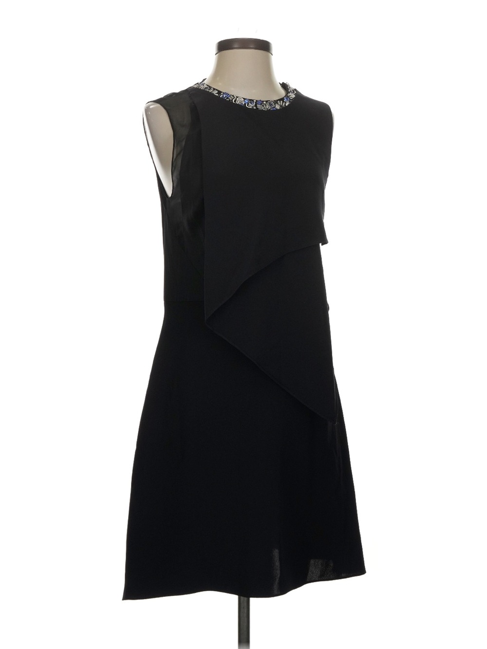 3.1 Philip Lim Silk Jewel Bead Embellished Neck Layered Shift Dress Black 4
